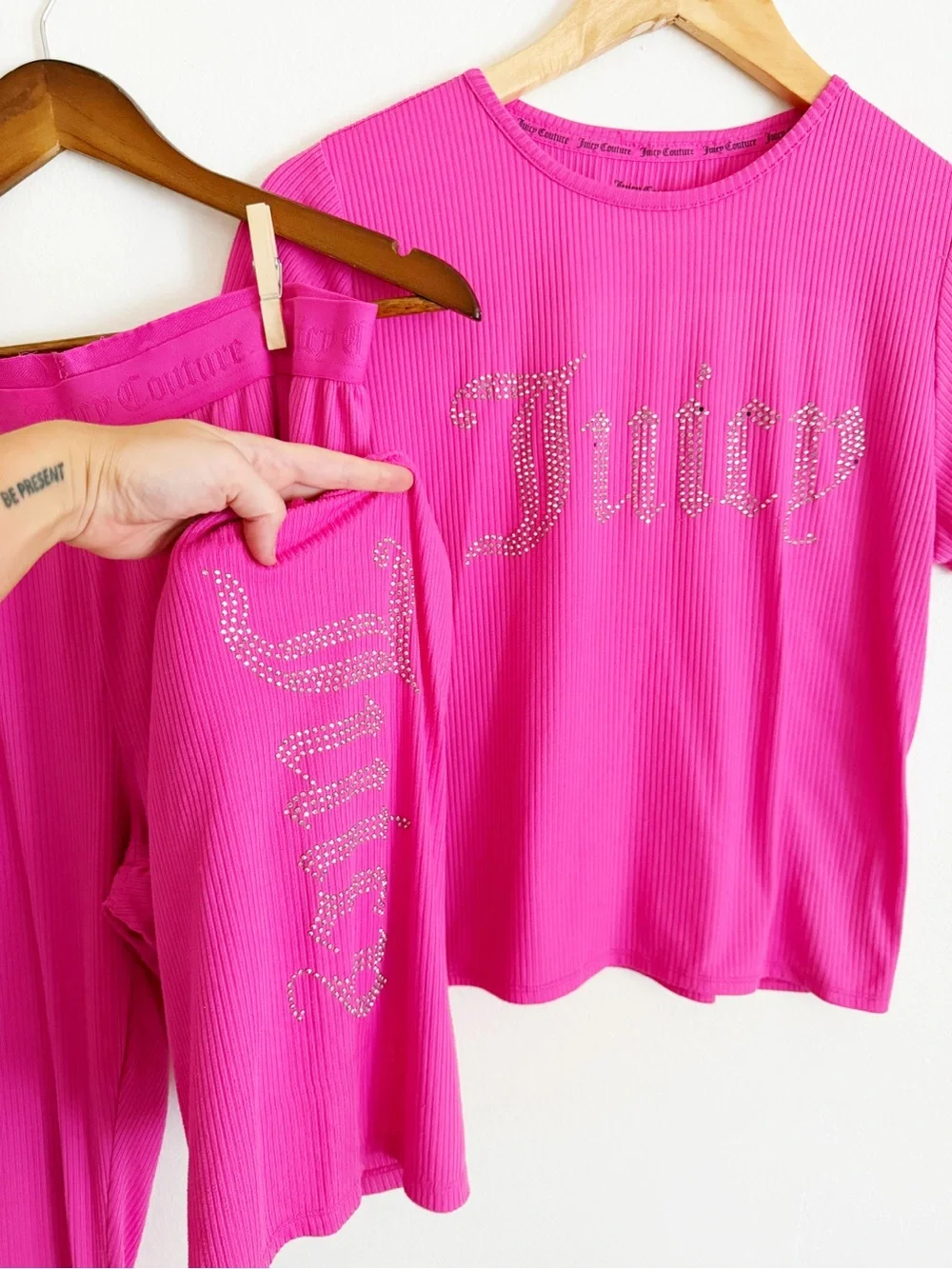 Juicy Couture Bright Pink Ribbed Two-Piece Sleep Set with Jeweled Logo large